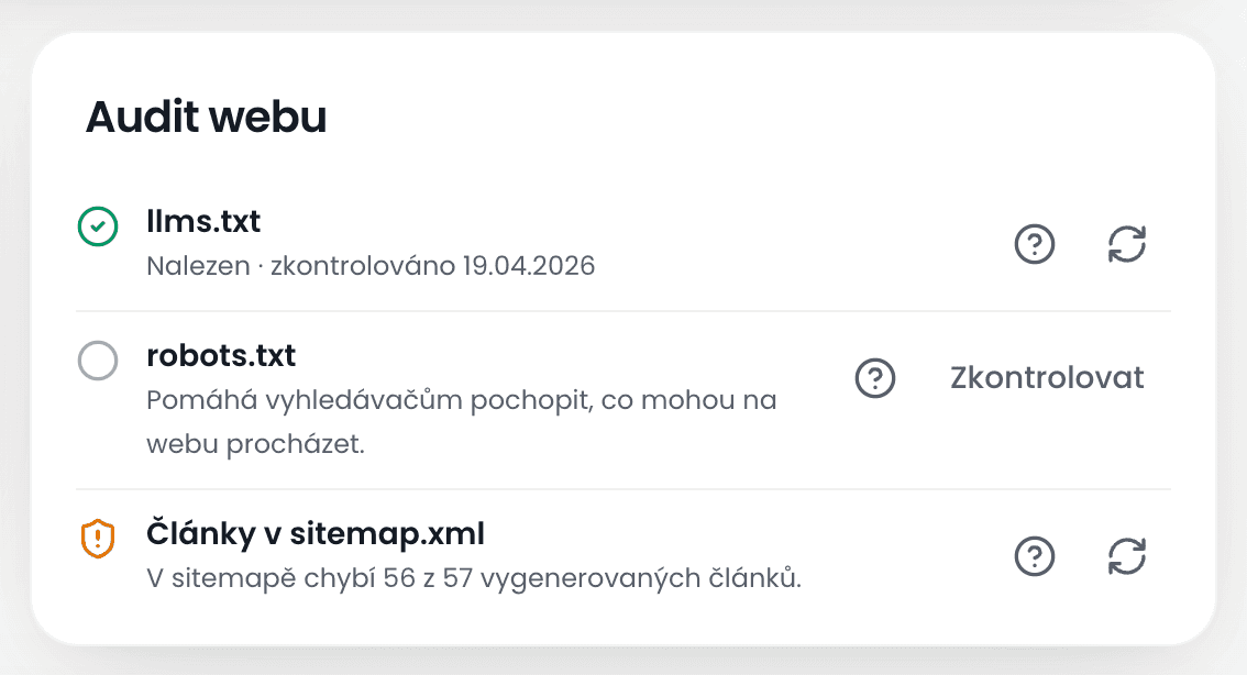 Ukázkový obrázek pro audit viditelnosti webu v Articlero